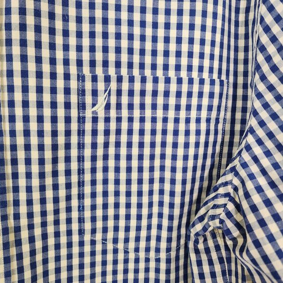 Nautica Mens Shirt Large Classic Fit Long Sleeve Button Up Pocket Blue Tan Check - Picture 5 of 10